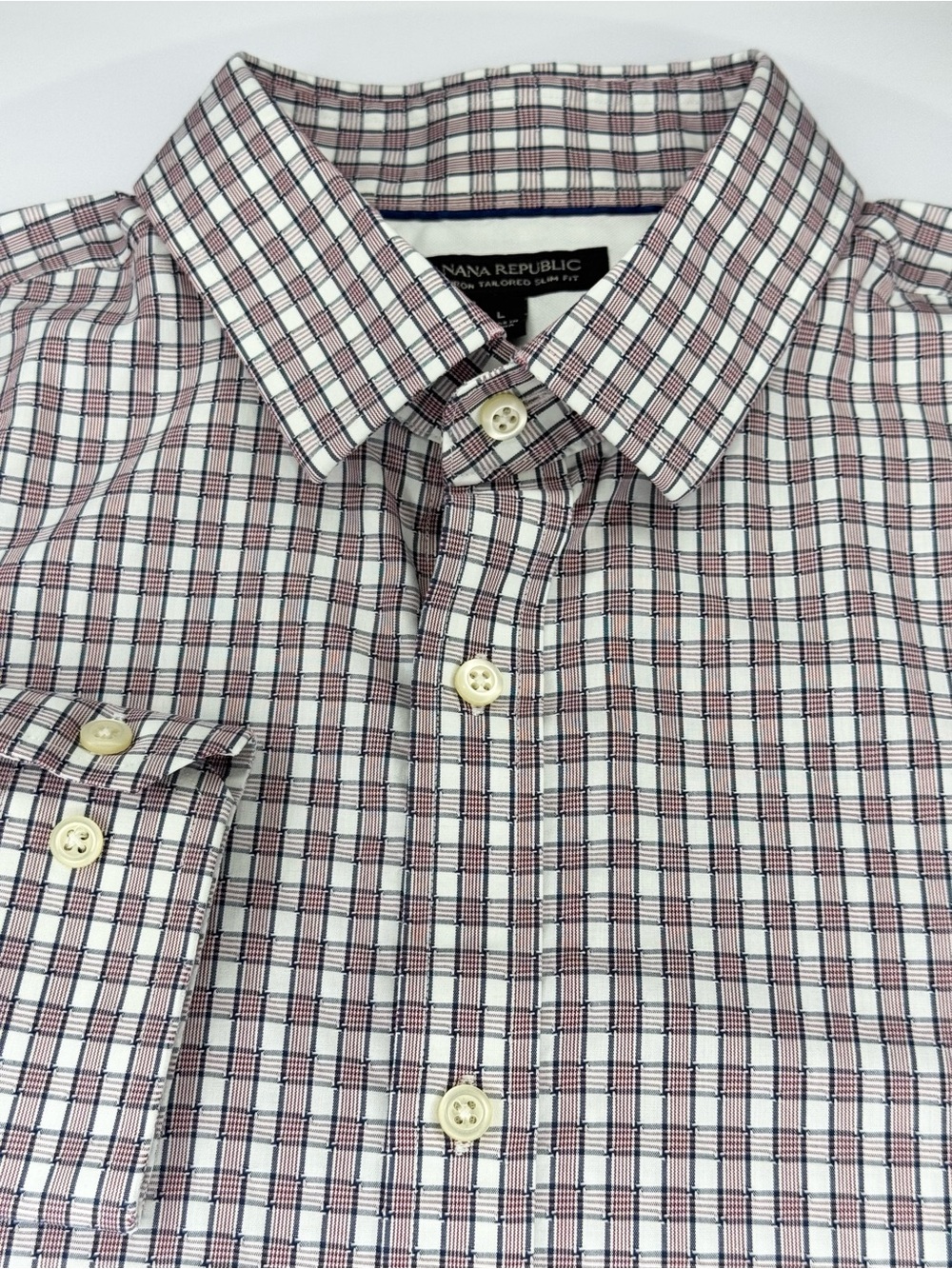 Banana Republic Men's Large Long Sleeve Button Down Slim Fit Shirt Burgundy Navy